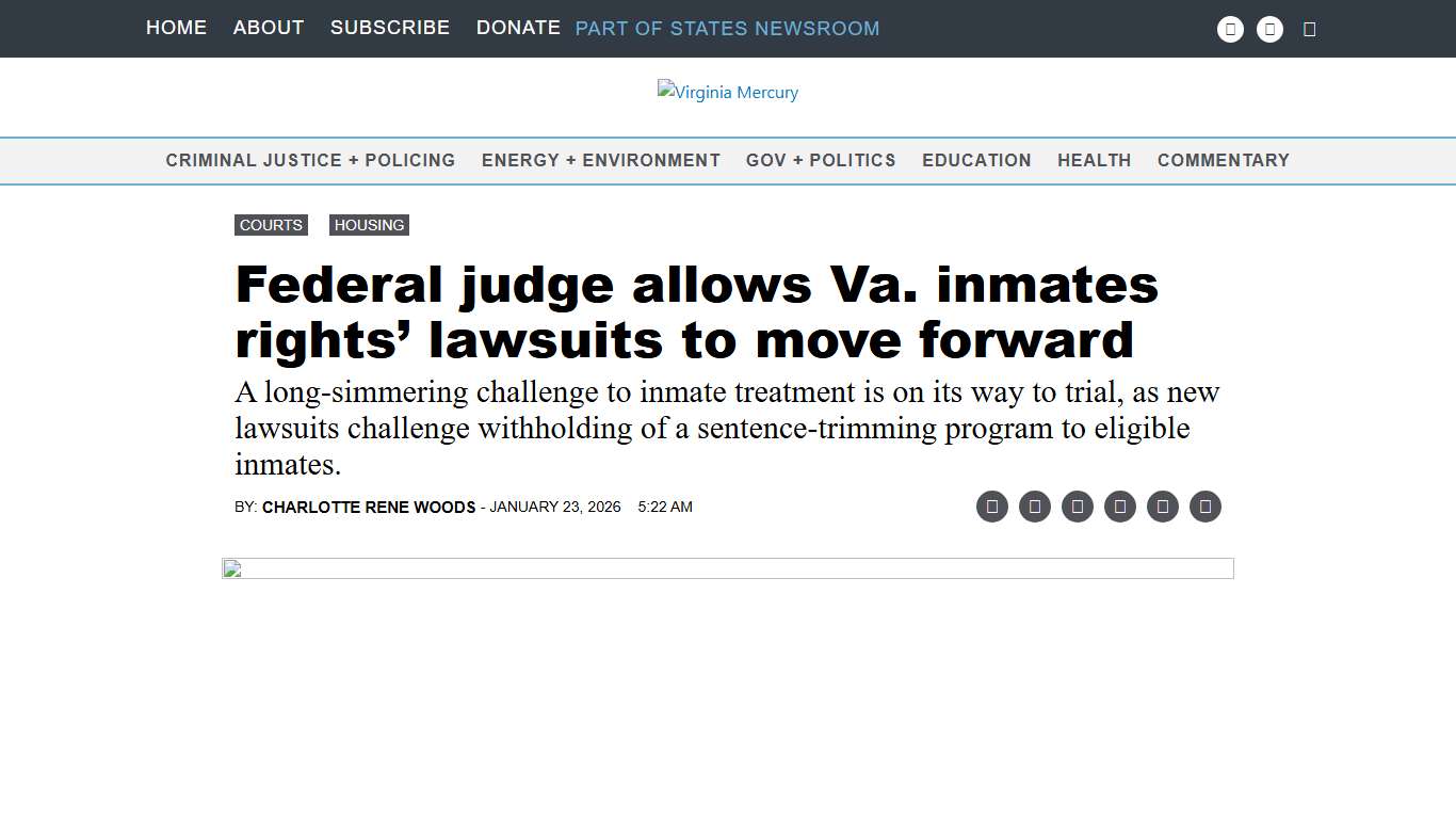 Federal judge allows Va. inmates rights’ lawsuits to move forward • Virginia Mercury