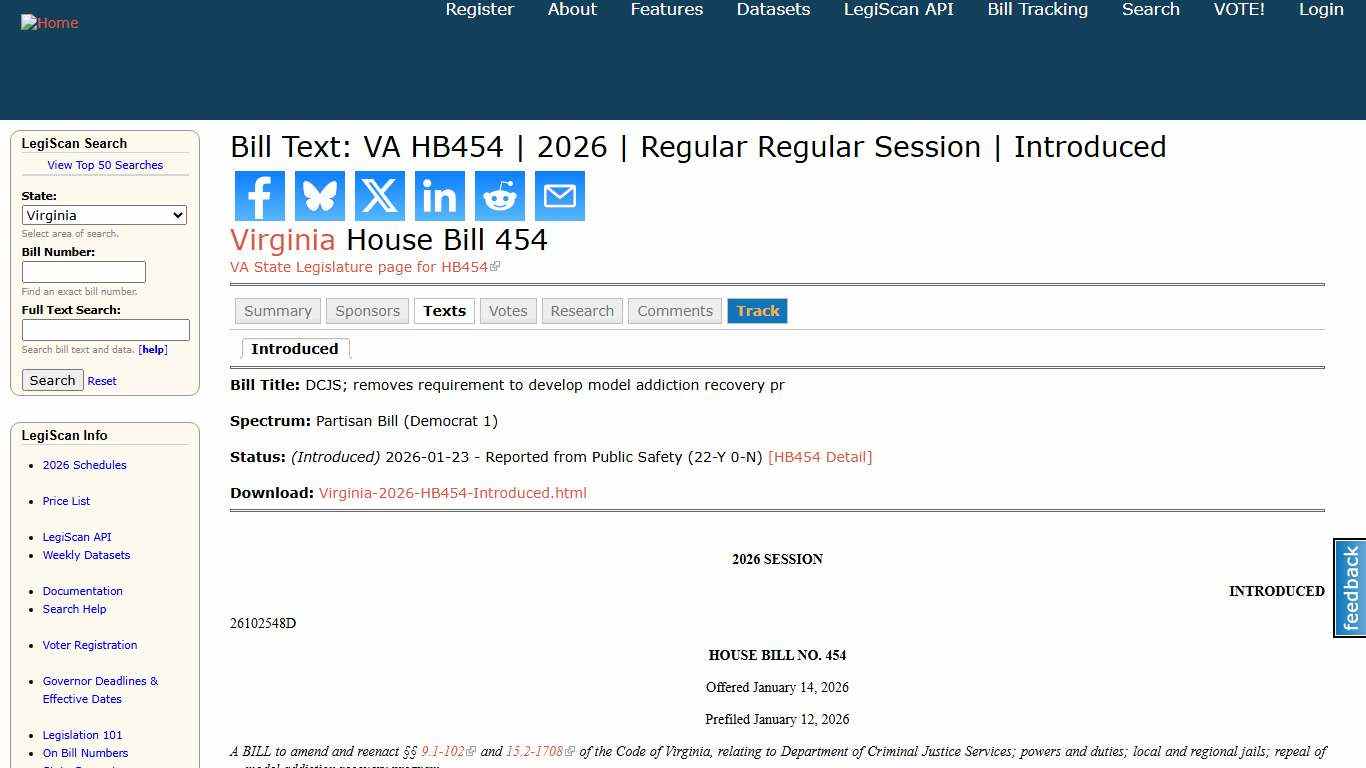 Bill Text: VA HB454 2026 Regular Regular Session Introduced LegiScan