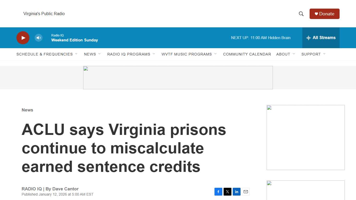 ACLU says Virginia prisons continue to miscalculate earned sentence credits WVTF