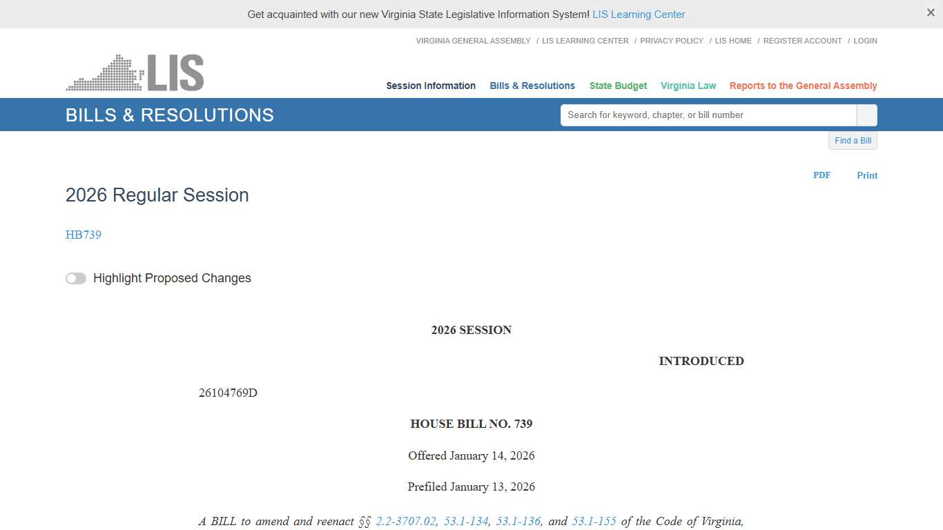HB739 - 2026 Regular Session LIS